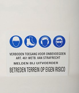 PBM bouwplaats informatiebord - 60 x 80 cm - kunststof - wit