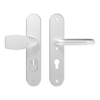 AXA veiligheidsbeslag knopkruk/kruk - SKG*** met kerntrekbeveiliging - Oval Plus kruk Wing+U - PC72 - alu. F1 