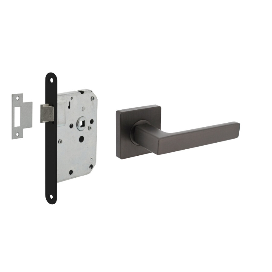 Intersteel Deurbeslag set Loopslot zwart met Deurkruk Hera op rozet Antraciet grijs