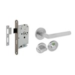 Intersteel deurbeslag set - toilet-/badkamersluiting 63/8 mm - deurkruk hoek 90°- RVS geborsteld
