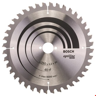 Bosch cirkelzaagblad - OPTILINE WOOD - Ø250/3.2mm - 30mm - 40 TPI