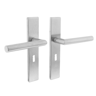 Intersteel deurkruk met schild - Hoek 90° - met sleutelgat 56 mm - rechthoekig - RVS geborsteld