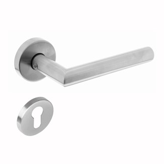 Intersteel deurkruk met cilinderrozet geveerd - Hoek 90° - RVS geborsteld