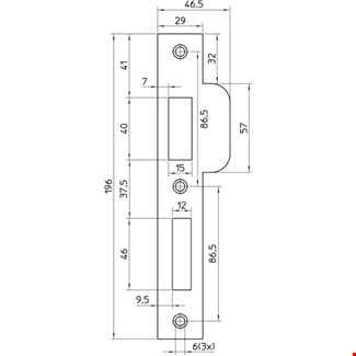 Nemef sluitplaat p646/17 RVS recht draairichting 2-4 korte lip