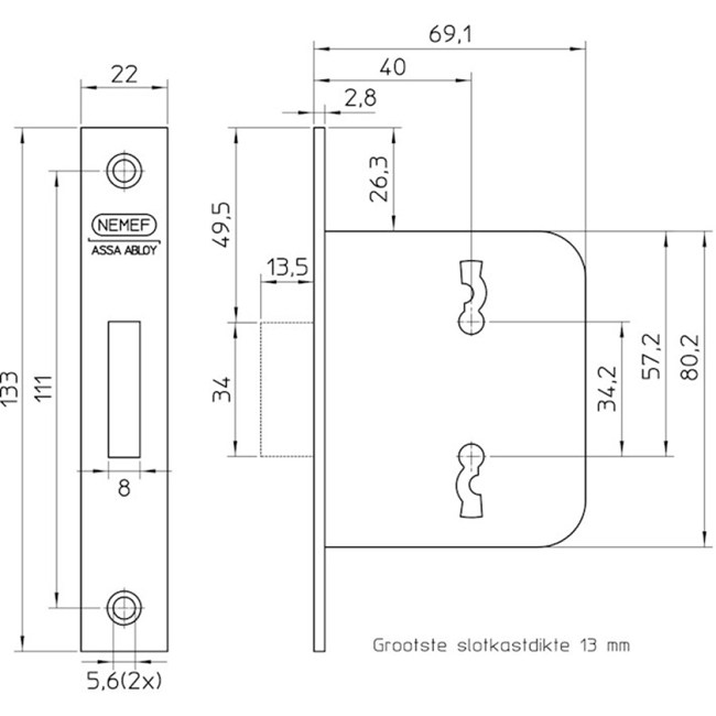 WILKA Rohrrahmen-Schloss 1438 | Dornmaß: 40 mm | Stulpe 245 mm U-Form Edelstahl | 1 Stück