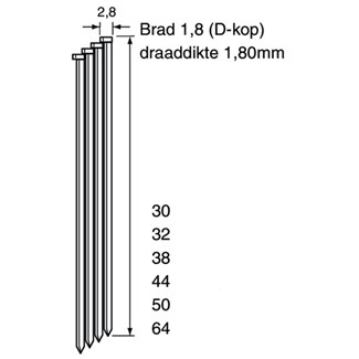 Dutack brads - DA18 - 64 mm - 4000 st - CRvs