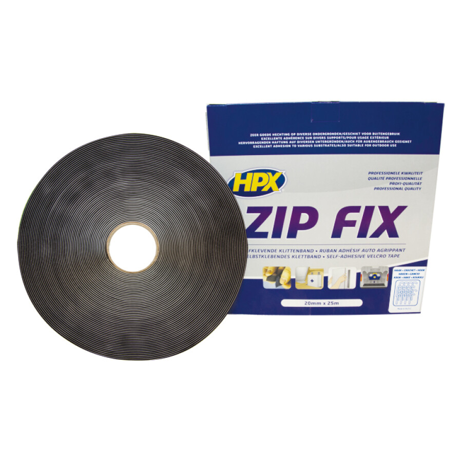 HPX - Zip fix klittenband (haak) - zwart 20mm x 25m
