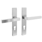 Intersteel deurkruk met schild - Vierkant - met profielcilindergat 72 mm - rechthoekig schild - RVS geborsteld