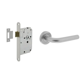 Intersteel deurbeslag set - deurkruk Recht RVS - incl. slot met witte afgeronde voorplaat 