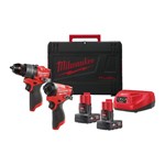 Milwaukee accu slagboormachine / slagschroevendraaier set - M12 POWERPACK - 12V - incl. 4.0 Ah accu's [2x] en lader in HD BOX